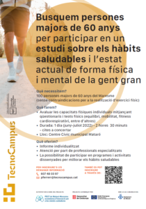 Cartell per captar els voluntaris de l'Estudi d¡Hàbits Saludables